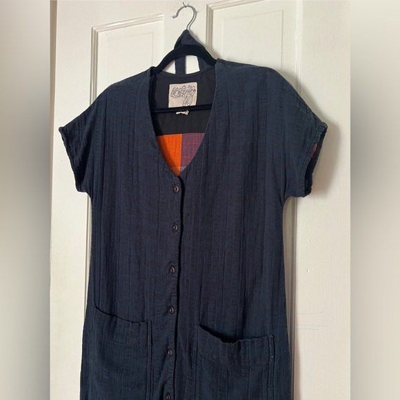 Ace & Jig Gallo Dress Cadet S Navy Midi Dress with Button-Down Front - Picture 3 of 5